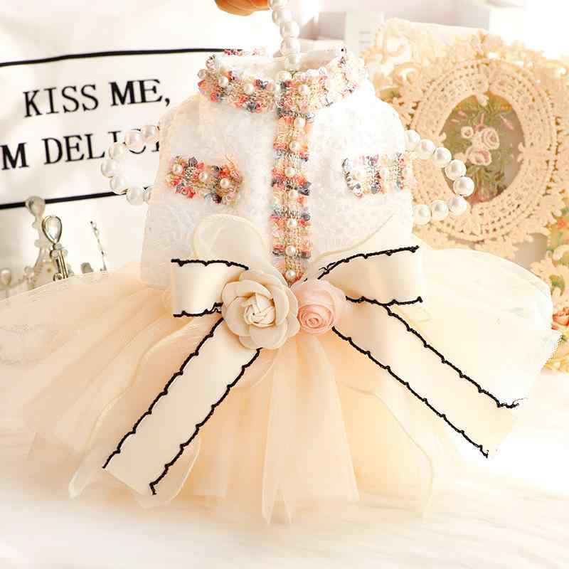 ドッグウェア 小型犬 猫用 春夏 薄手 プリンセスドレス フリルワンピース 立体フラワー 花飾り コットン