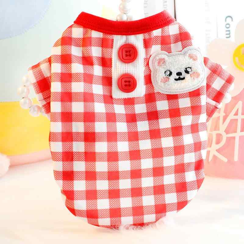 ペット服 犬 猫 小型犬 秋冬 Tシャツ トップス ルームウェア パジャマ プリンセス チェック柄 コットン..