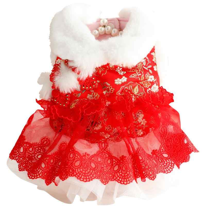 ペットウェア 小型犬 猫用 秋冬 プリンセス チャイナドレス風 漢服風 ウェディングドレス風 サテン ド..