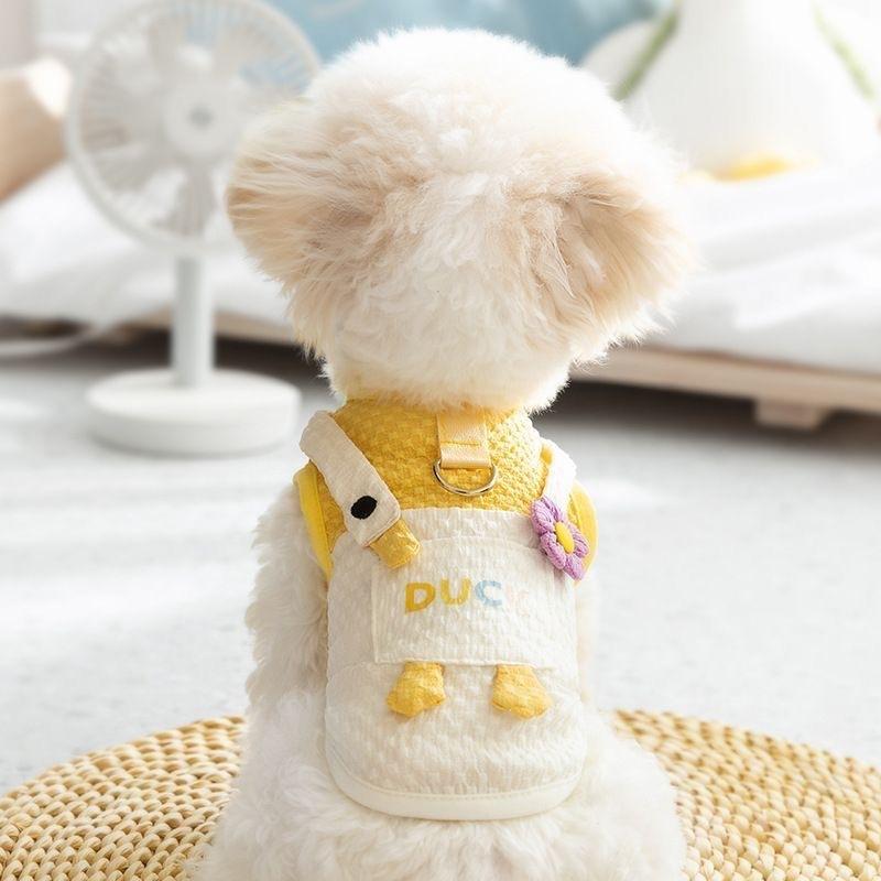ペットウェア 犬猫用 小型犬用 ドッグウェア キャットウェア かわいい 薄手 ガチョウ柄ポケット テディ ビションフリーゼ トイプードル 春夏 タンクトップ カジュアル 涼しい ポリエステル 普段着 お散歩 お出かけ 黄色