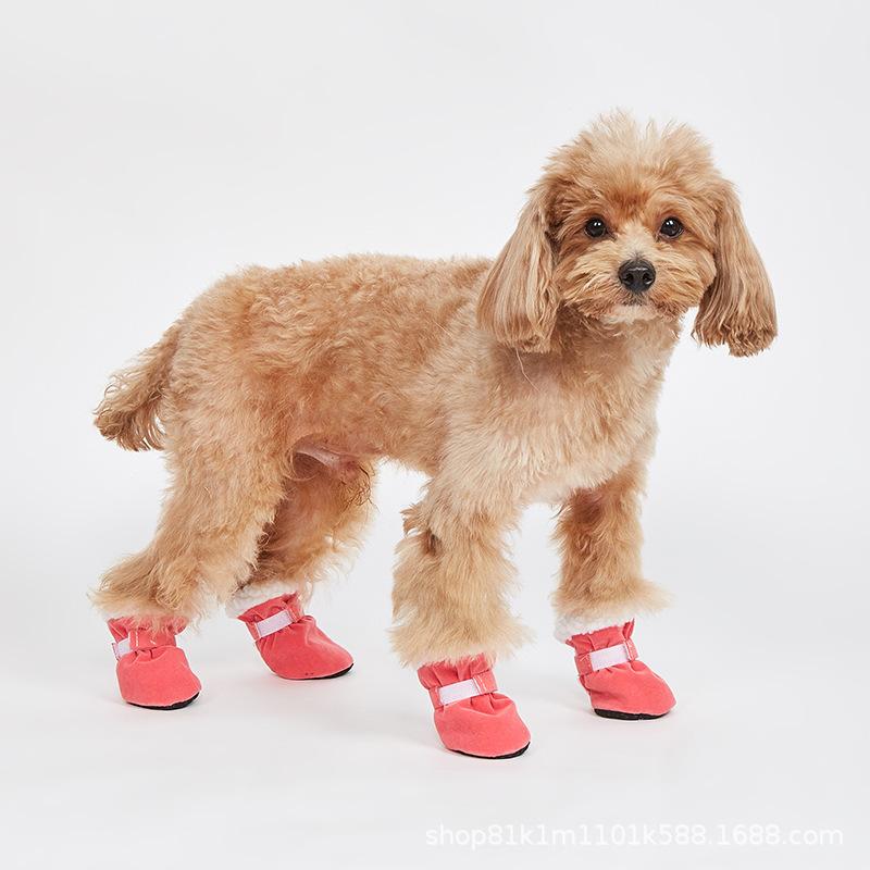 ペット用シューズ 犬猫兼用 秋冬 スノーブーツ 防寒 スエード シープボア コットン靴 小型犬 中型犬 散..