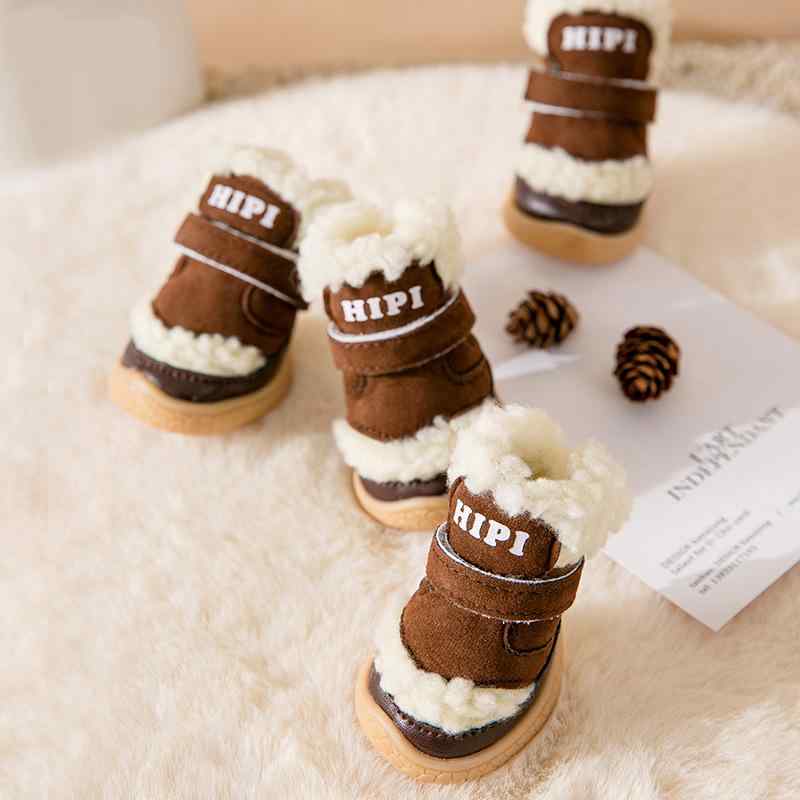 犬用シューズ 小型犬用 秋冬 シープボア ボア 防寒 保温 滑り止め コットン 綿 足カバー ブーツ お散歩..