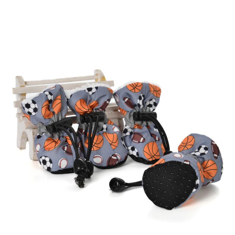 シューズ 小型犬用 靴 ブーツ 布製 保温 裏起毛 暖かい リフレクター 反射材 防水 防滑 脱げにくい プ..