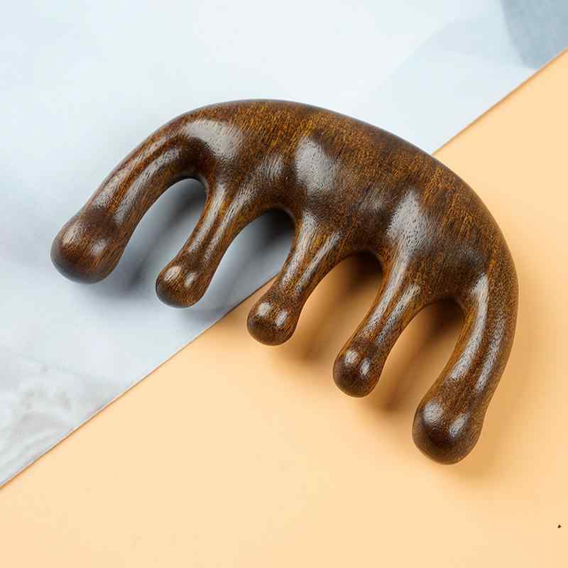 マッサージブラシ 金糸檀木 天然木材 五本指 指圧 頭皮ケア 育毛 抜け毛防止 髪質改善 スカルプケア 血..