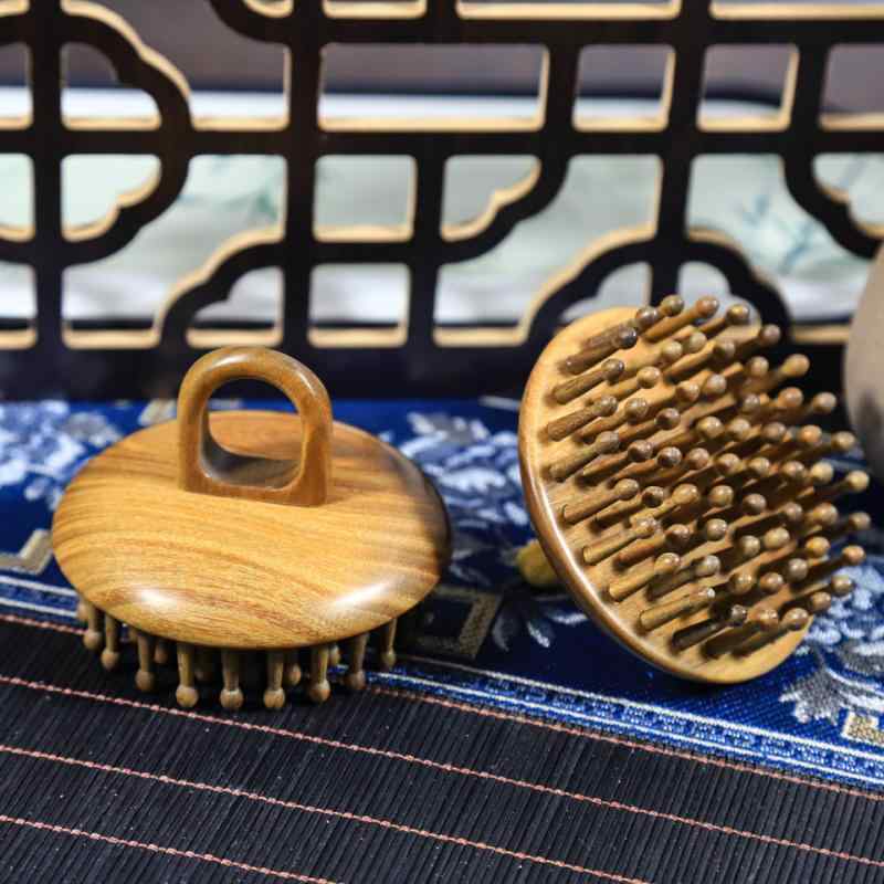 櫛 レディース 女性用 緑檀 木製 天然素材 リング型 粗歯 経絡マッサージ 頭皮ケア 美髪 スカルプケア ..