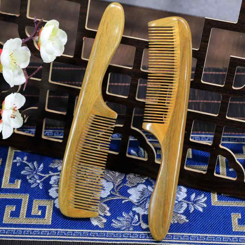 コーム レディース 緑檀木 木製 エアクッション 巻き髪 マッサージ 粗歯 頭皮ケア ロングヘア 静電気防止 艶髪 サラサラ 高級感 普段使い