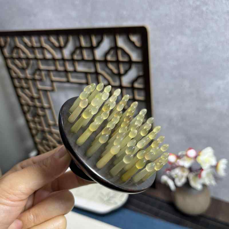 櫛 緑檀 紫光檀 羊角 ホーン製 天然木材 マッサージコーム 頭皮ケア スカルプ 血行促進 61本歯 リング..