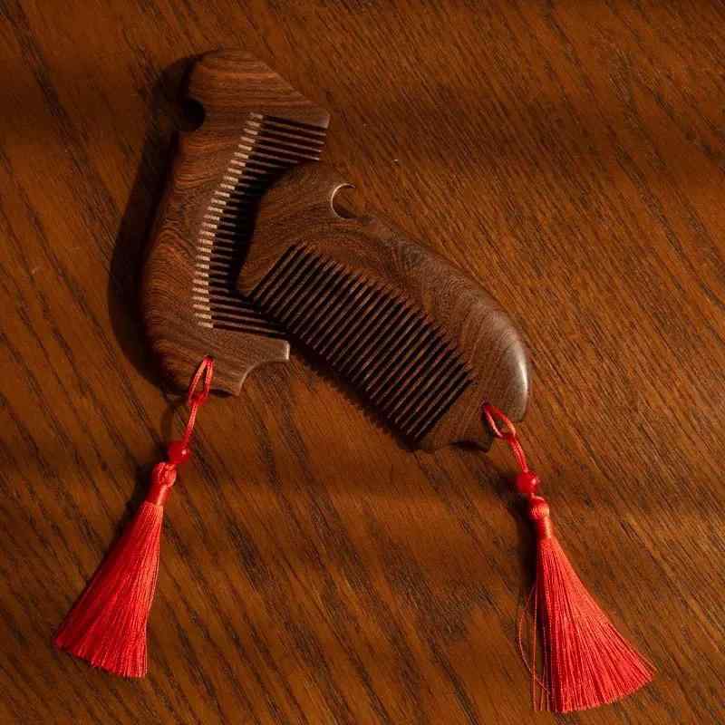 櫛 ご年配向け 黒檀 木櫛 厚手 上質 2点セット ギフトボックス 贈り物 プレゼント 誕生日 父の日 母の日 敬老の日 頭皮ケア 静電気防止