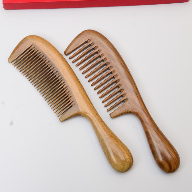 ヘアコーム 白檀 緑檀 木櫛 頭皮マッサージ スカルプケア 巻き髪用 丸型ハンドル 厚手 なめらか仕上げ 静電気防止