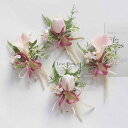 ウェディング コサージュ 結婚式 新郎新婦 ゲスト ブートニア リストブーケ カラー ローズ チューリップ 造花 布製 フェイクフラワー(x2)