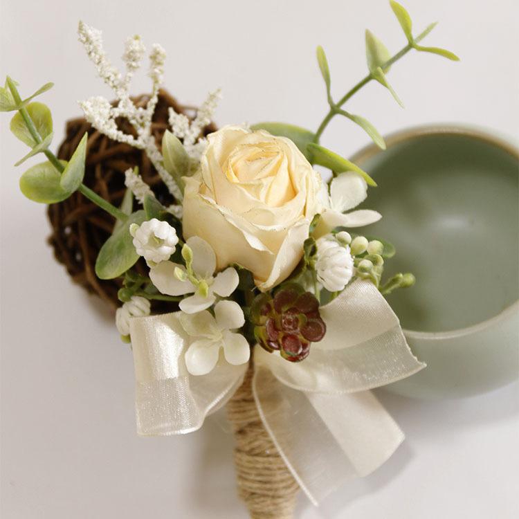 コサージュ ブローチ リストブーケ レトロ ドライフラワー風 布製 ウェディング ブライダル 結婚式 披露宴 パーティー セレモニー ビジネス式典 発表会 撮影小物 フォトプロップス(x2)