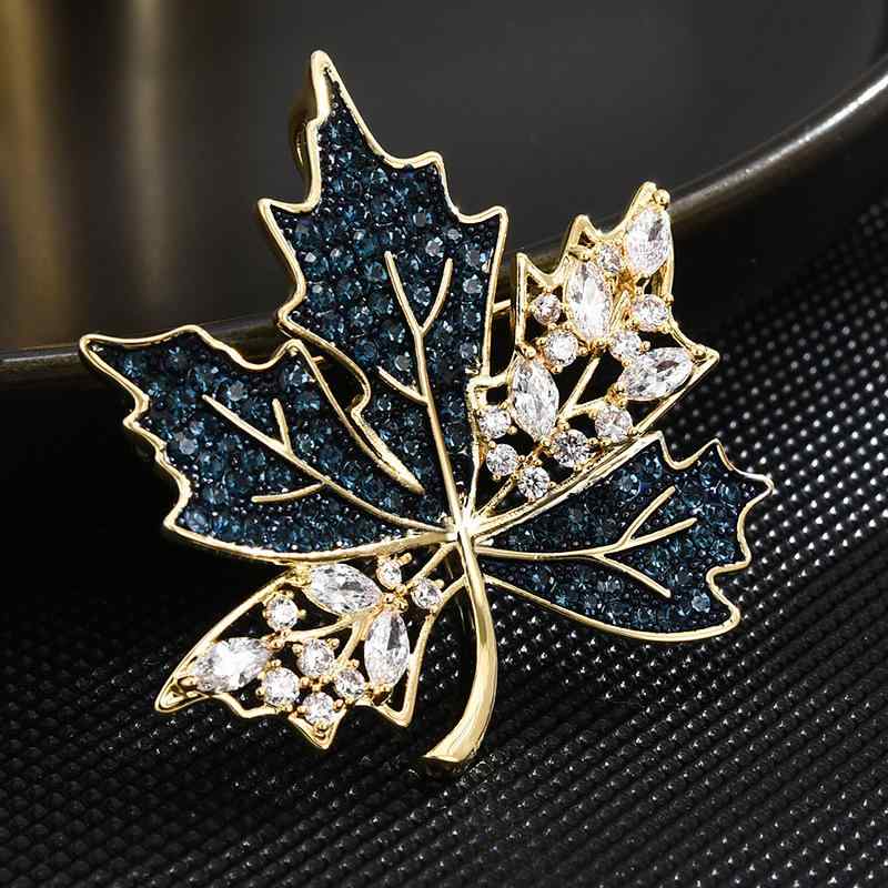 ブローチ 男女兼用 楓の葉 もみじ リーフモチーフ 銅製 ジルコニア 電気メッキ加工 韓国風 フレンチレ..