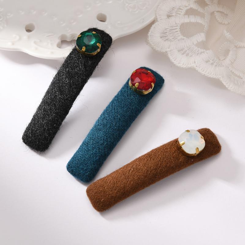 ヘアクリップ レディース フレンチレトロ ウール調 ツイード スクエアストーン ビジュー パッチンピン ..