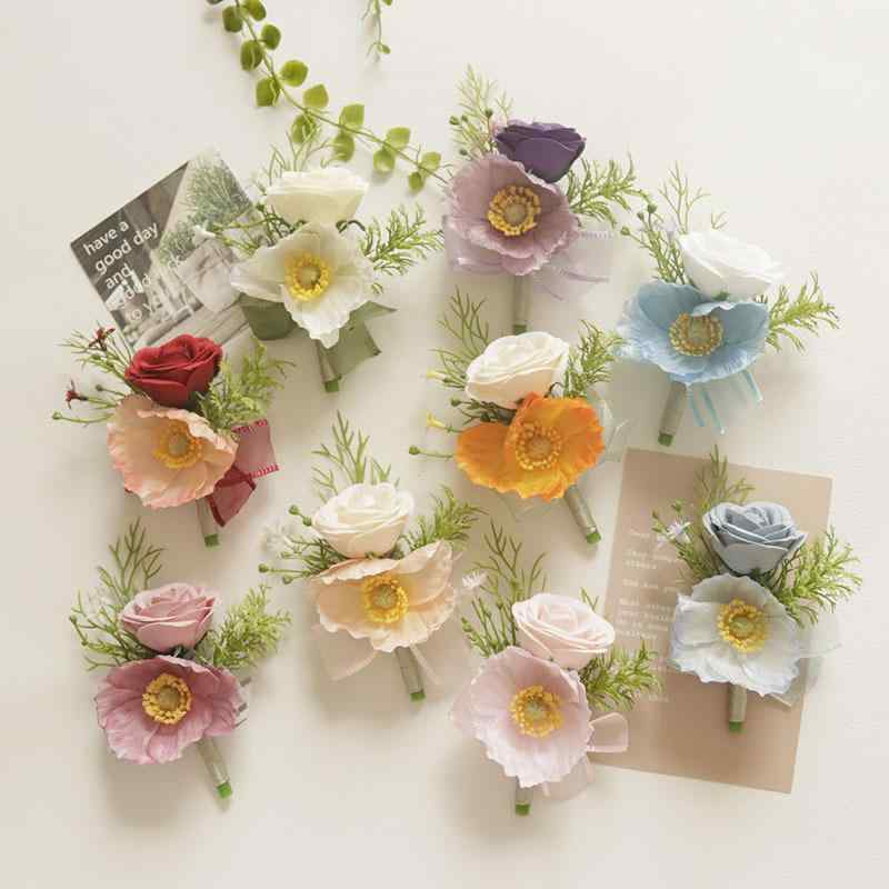ウェディング小物 結婚式 披露宴 ゲスト ブライズメイド コサージュ ブートニア リストブーケ 造花 ロ..