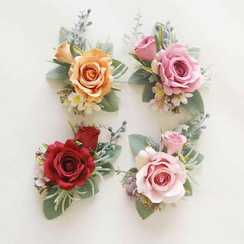 コサージュ 造花 フェイクフラワー 結婚式 ウェディング 披露宴 パーティー 式典 セレモニー ゲスト 来賓用 胸元飾り リストレット 手首花 ブローチ 布製 多色展開 レッド シャンパン ホワイト ピンク系