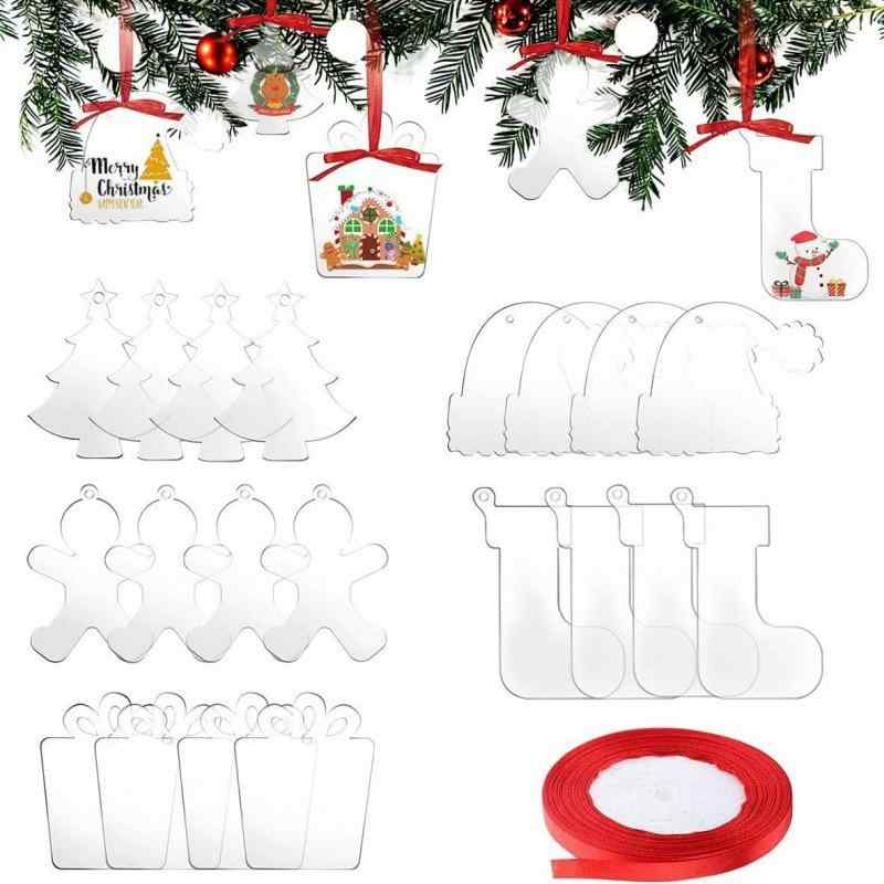 クリスマス オーナメント クリア アクリル DIY 手作り ブランク 無地 吊り下げ 飾り付け リボン付き デコレーション イベント パーティー 装飾品 シンプル おしゃれ(x2)