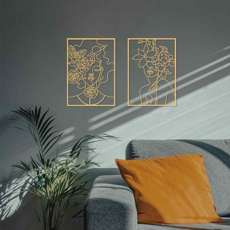 壁飾り 女性 美人画 抽象芸術 アブストラクト メタル ウォールアート ウォールデコレーション 壁掛け 金属製 インテリア リビング 寝室 浴室 玄関 部屋 背景 黒(x2)