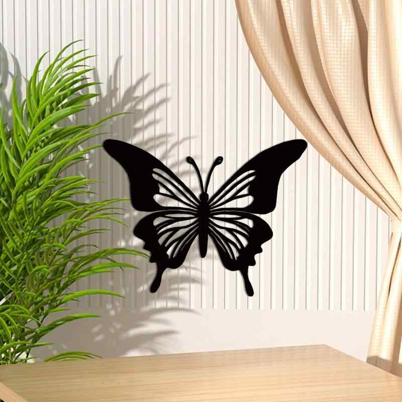 ウォールデコ 蝶々 バタフライ シルエット 透かし彫り くり抜き デザイン メタル アイアン製 壁掛け ウォールアート ブラック リビング 玄関 寝室 室内装飾 インテリア雑貨(x2)