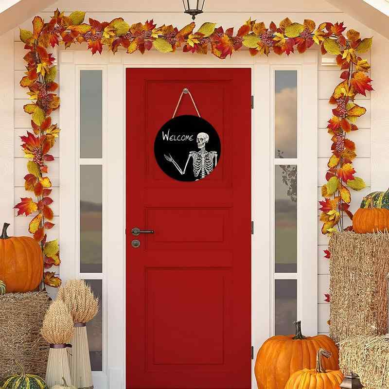 サインボード ハロウィン 木製 ウッド ドアプレート 玄関飾り 円形 ラウンド 飾り付け 装飾品 インテリア雑貨 オブジェ クラフト モダン シンプル(x2)