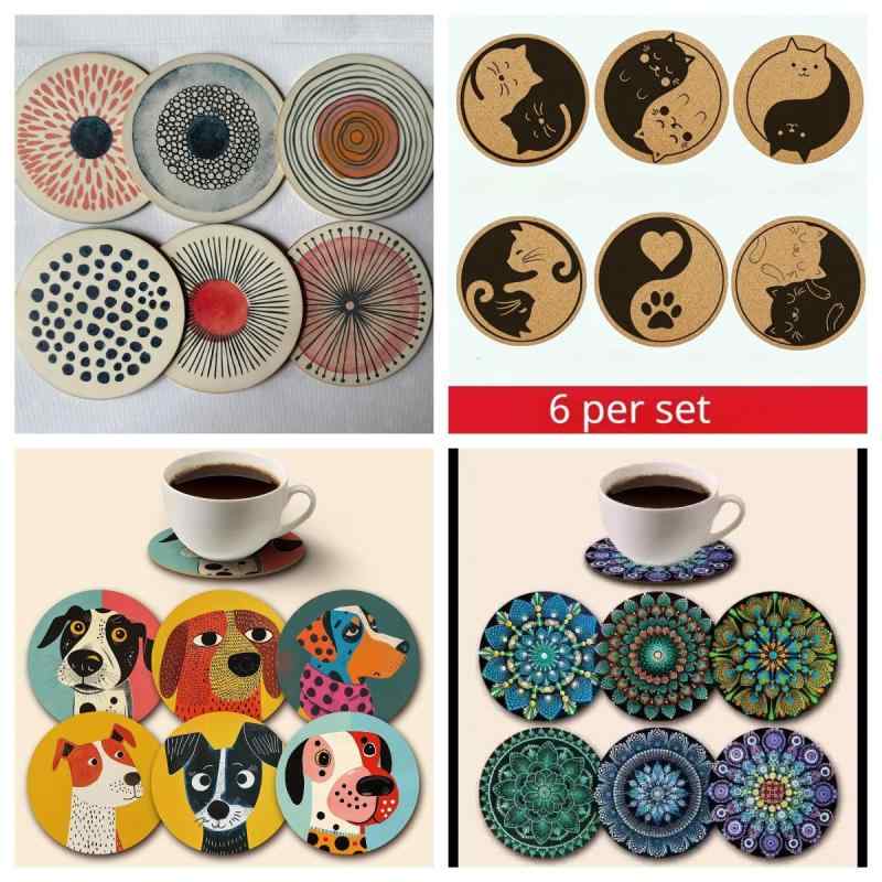 コースター 茶托 木製 松の木 かわいい動物柄 アニマルモチーフ 中華風 オリエンタル 断熱 耐熱 滑り止..