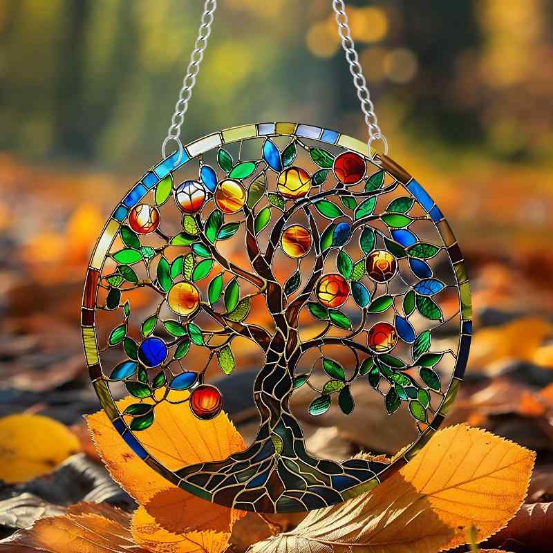 ウォールデコレーション アクリル 知恵の木 大樹 カラフル 秋色 玄関 窓 壁面 リビング 寝室 おしゃれ モダン 北欧風 インテリア 吊り下げ オーナメント