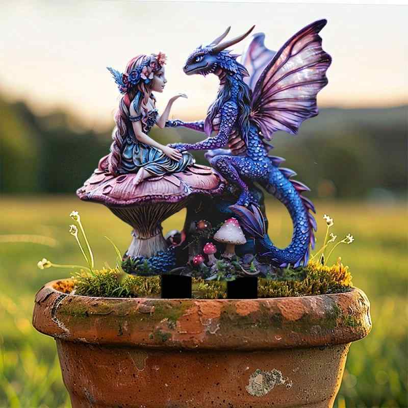 ガーデンピック パープル 恐竜 ダイナソー きのこ マッシュルーム エルフ 妖精 フェアリー アクリル製 防水 耐摩耗 丈夫 室内 屋外 庭飾り デコレーション アメリカンカントリー おしゃれ(x2)