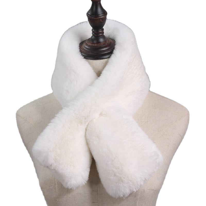 マフラー レディース 秋冬 フェイクファー エコファー ショート丈 クロス ソフト やわらか 両面 ネック..