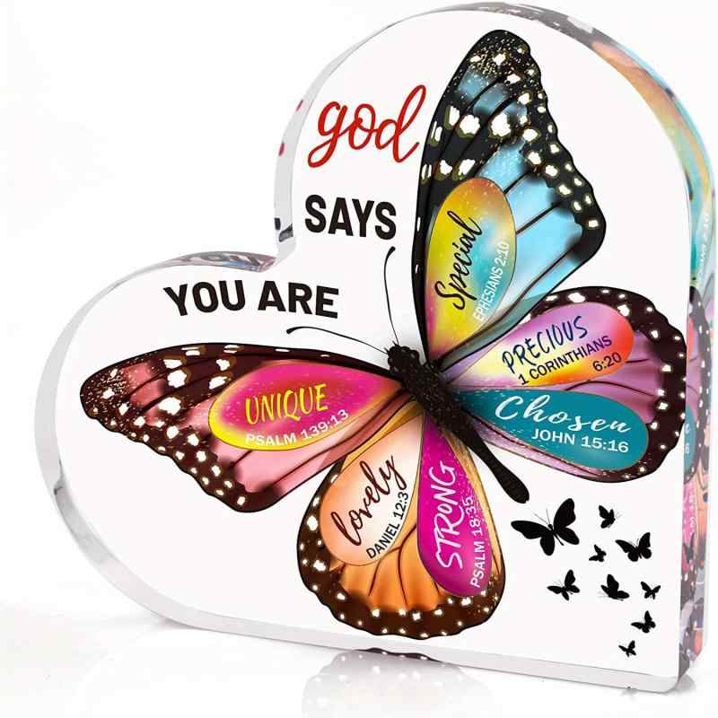 置物 ハート形 アクリル 立体 カラフル 蝶柄 卓上 デコレーション パーティー イベント オブジェ モダン シンプル 透明 印刷 ギフト 贈り物 プレゼント 祝い インテリア 雑貨(x2)