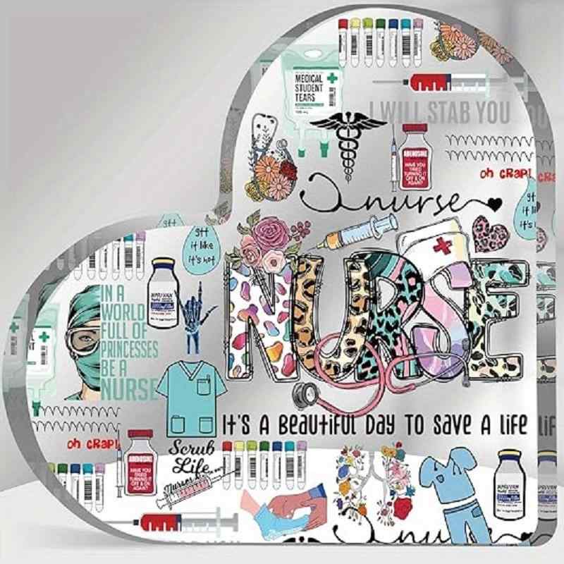 置き物 ハート型 アクリル製 ヒョウ柄 プリント モダン オブジェ 看護師向け ナースデー 感謝 御礼 記念品 デコレーション インテリア ギフト プレゼント(x2)