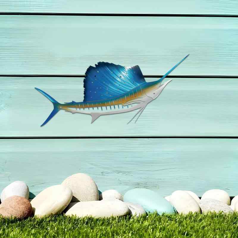ウォールデコレーション 金属製 ブラック ブルーマーリン カジキ 室内 屋外 庭園 ガーデン 玄関 リビング 壁掛け 吊り下げ オブジェ 海洋 マリンテイスト モダン シンプル インテリア 壁飾り(x2)