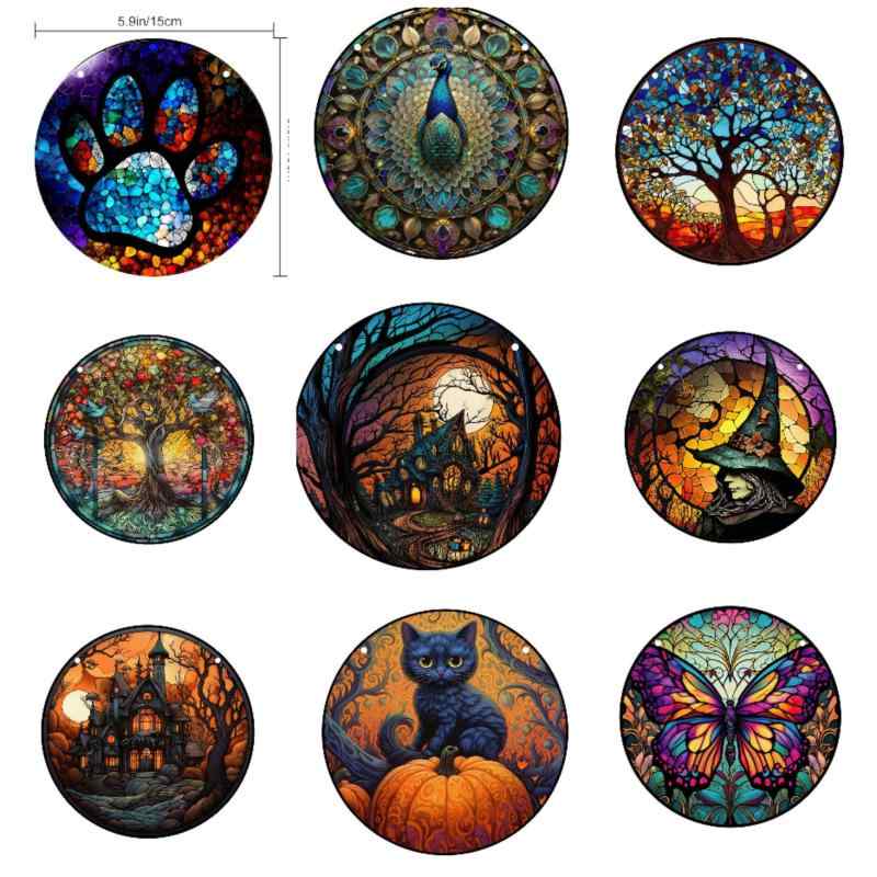 壁掛け アクリル カラフル 円形 生命の樹 ツリーオブライフ アメリカン おしゃれ インテリア装飾 玄関 リビング 寝室 ウォールデコレーション 雑貨(x2)