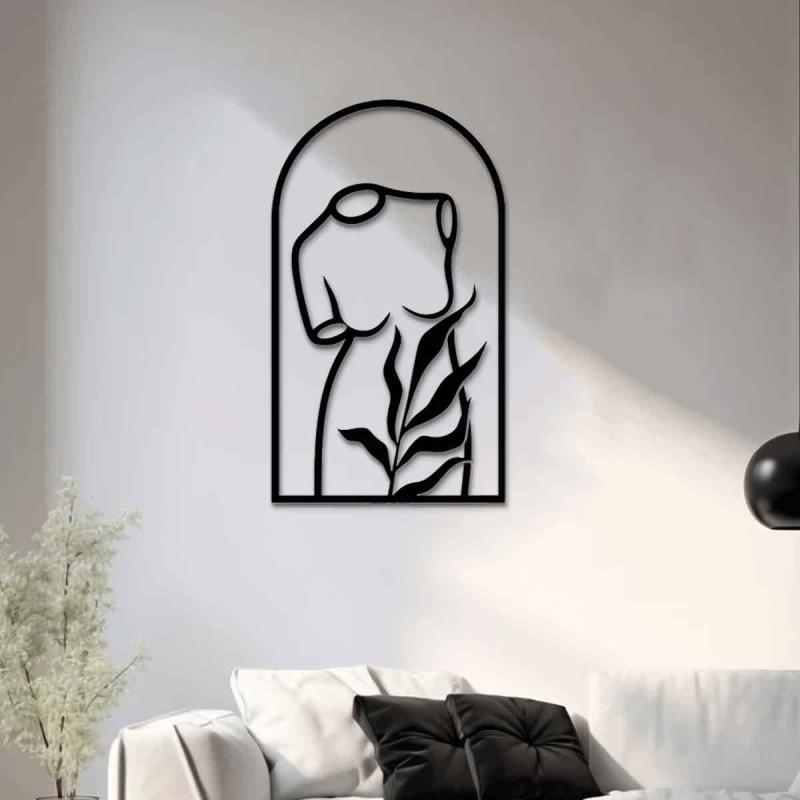 ウォールアート レディース メタル製 ブラック 抽象画 ミニマリスト ラインアート 壁掛け ウォールデコレーション リビング キッチン 浴室 部屋飾り(x2)