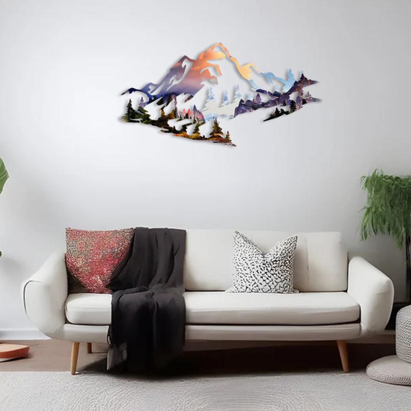 ウォールデコレーション 自然の森 山頂風景 メタルアート 金属製 ブラック シンプルモダン スタイリッシュ リビング 寝室 玄関 ダイニング オフィス 室内 屋外 インテリア装飾 ウォールパネル 部屋飾り(x2)