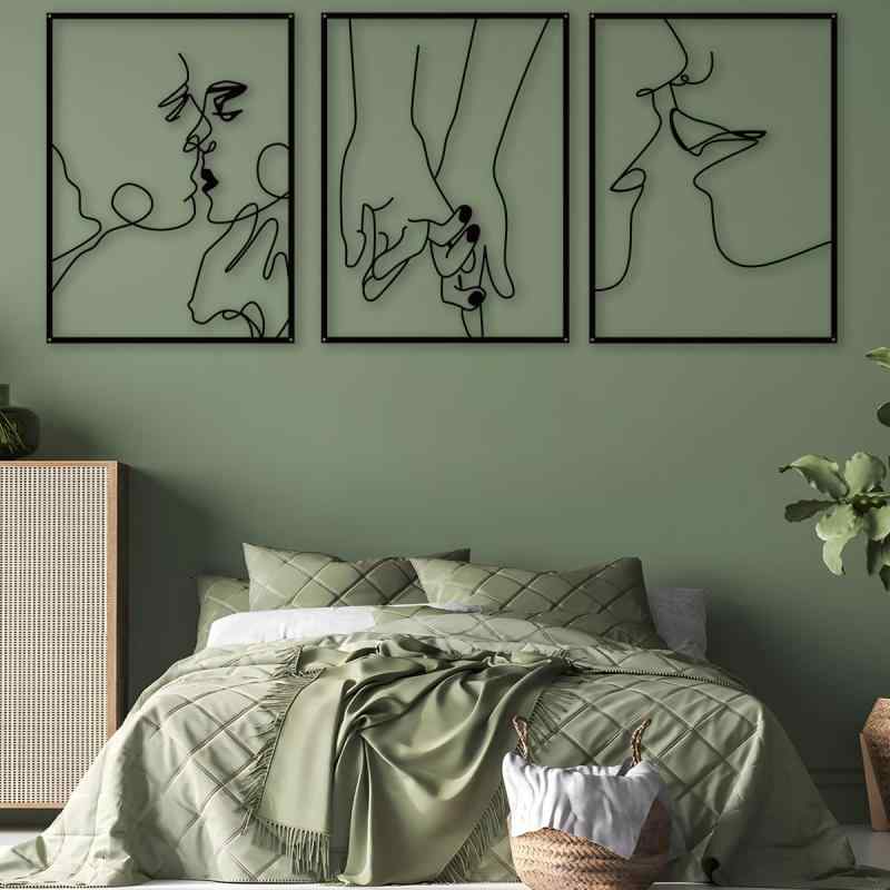 壁飾り 金属製 ウォールアート 三連画 ラインアート アートパネル モダン インテリア 壁掛け ウォールデコレーション リビング 玄関 ダイニング 店舗装飾 シンプル スタイリッシュ ブラック(x2)