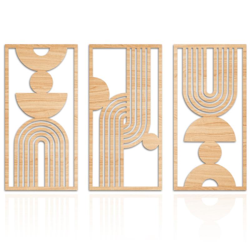 ウォールデコレーション 木製 3枚セット 抽象 幾何学模様 ボヘミアン ファームハウススタイル ミニマリスト モダンデザイン リビング ダイニング 玄関 壁面装飾 アートプレート おしゃれ ナチュラルインテリア(x2)