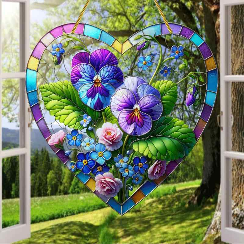 サンキャッチャー アクリル製 パンジー ヒマワリ 花柄 カートゥーン風 窓飾り ガーデン 車内アクセサリー 吊り下げ インスタ映え おしゃれ インテリア オーナメント(x2)