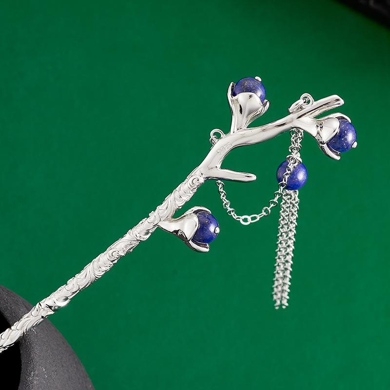 ヘアアクセサリー レディース S925シルバー ラピスラズリ 宝石付き 新中国風 モダンチャイニーズ 高級..