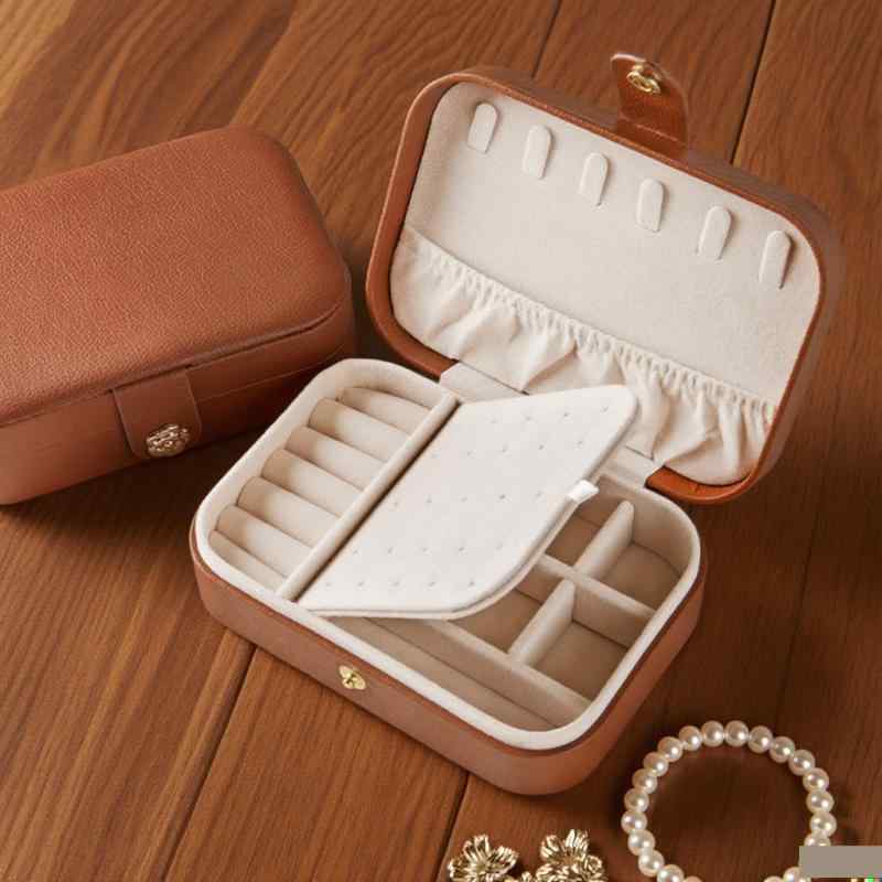 ジュエリーボックス 二層式 携帯用 アクセサリーケース 収納ケース ライトラグジュアリー 高級感 小物入れ 欧米風 無地 ブラウン ホワイト プレゼント