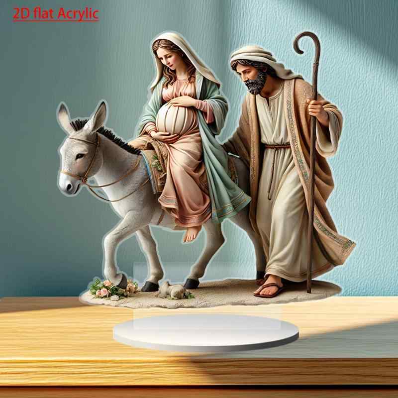 置物 アクリル 平面 2D ボヘミアン風 キリスト降誕 イエス マリア ヨセフ 聖家族 信仰 宗教 スピリチュ..