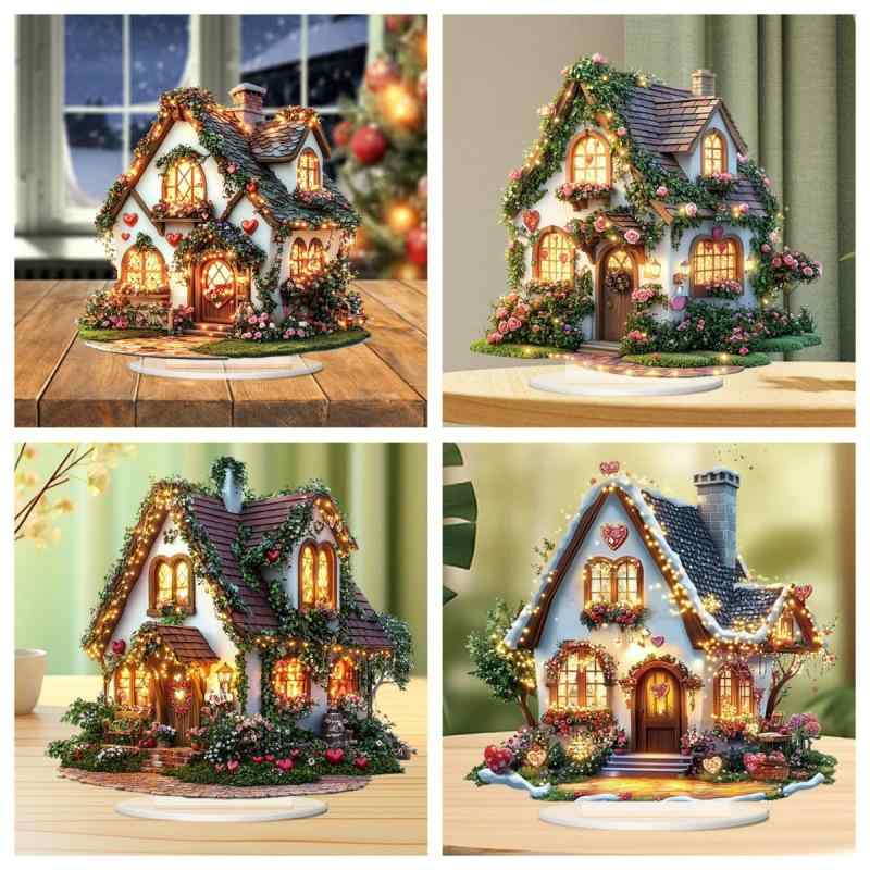 置物 バレンタインデー ハウス型 2Dアクリル製 卓上デコレーション おしゃれ モダン 幾何学デザイン リ..