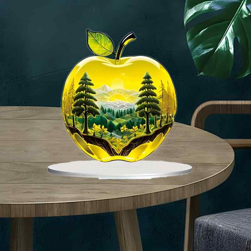 オブジェ イエロー 黄色 アップル形 リンゴ型 アクリル製 風景デザイン 卓上 デスク 書斎 オフィス リビング ホーム 置物 飾り インテリア雑貨 ポップ かわいい おしゃれ 空間演出 装飾品