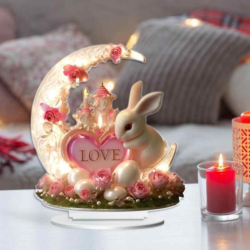 置物 バレンタインデー ハート うさぎ ラビット アクリル製 卓上デコレーション リビング カフェ インテリア雑貨 かわいい おしゃれ プレゼント 記念品 贈り物