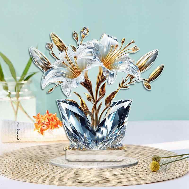 置物 ユリ ローズ アクリル モダンアート 卓上 デスク ベッドサイド ホームパーティー 彫刻 プリント 花柄 スタイリッシュ オブジェ 装飾品