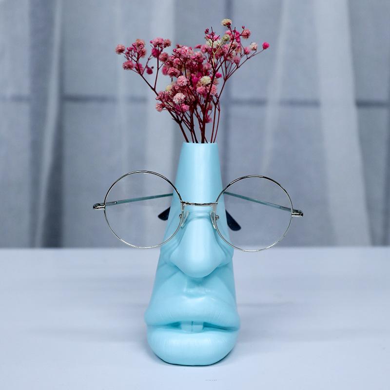メガネスタンド 顔モチーフ 花瓶 オブジェ おしゃれ 個性的 樹脂製 インテリア雑貨 ディスプレイ ライ..