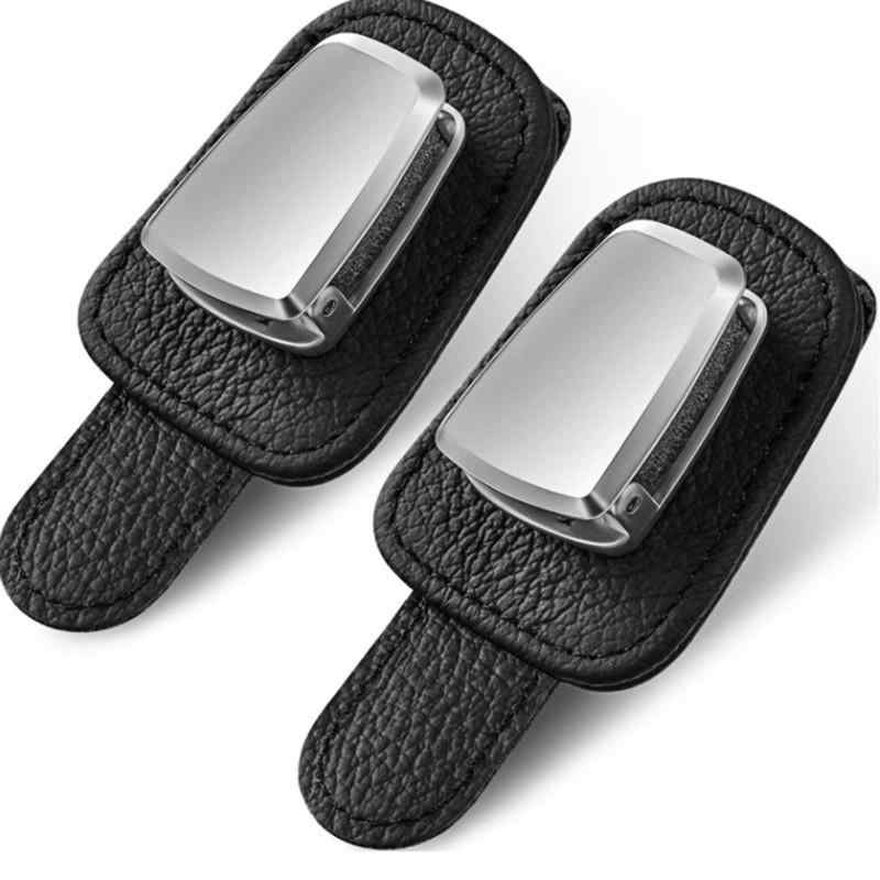 車載ホルダー サンバイザー用 メガネ サングラスクリップ チケット カード収納 多機能 本革 牛革 レザ..