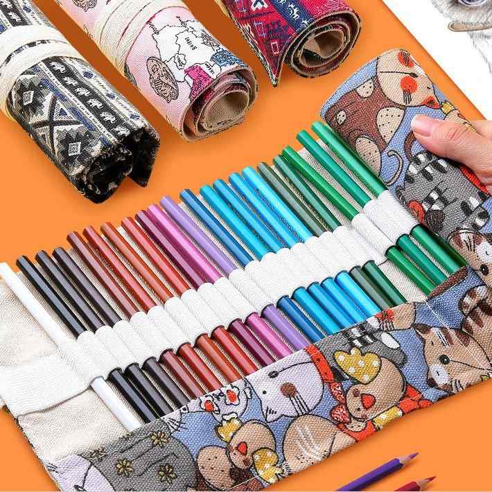 ペンケース 筆巻き 男女兼用 ハンドメイド 帆布 キャンバス 大容量 ロール型 色鉛筆 デッサン スケッチ..