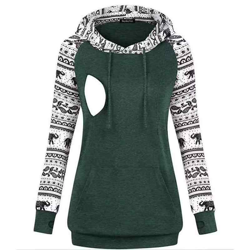 スウェット レディース フード付き 切り替え プリント柄 授乳服 ゆったり オーバーサイズ カジュアル ..
