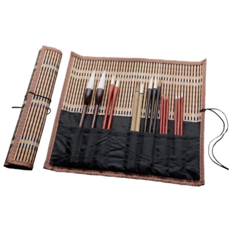 筆巻き 学生用 竹製 ロールペンケース 書道筆収納 絵筆 文房具 携帯用 多収納 筆袋 書道用品 習字 巻物型