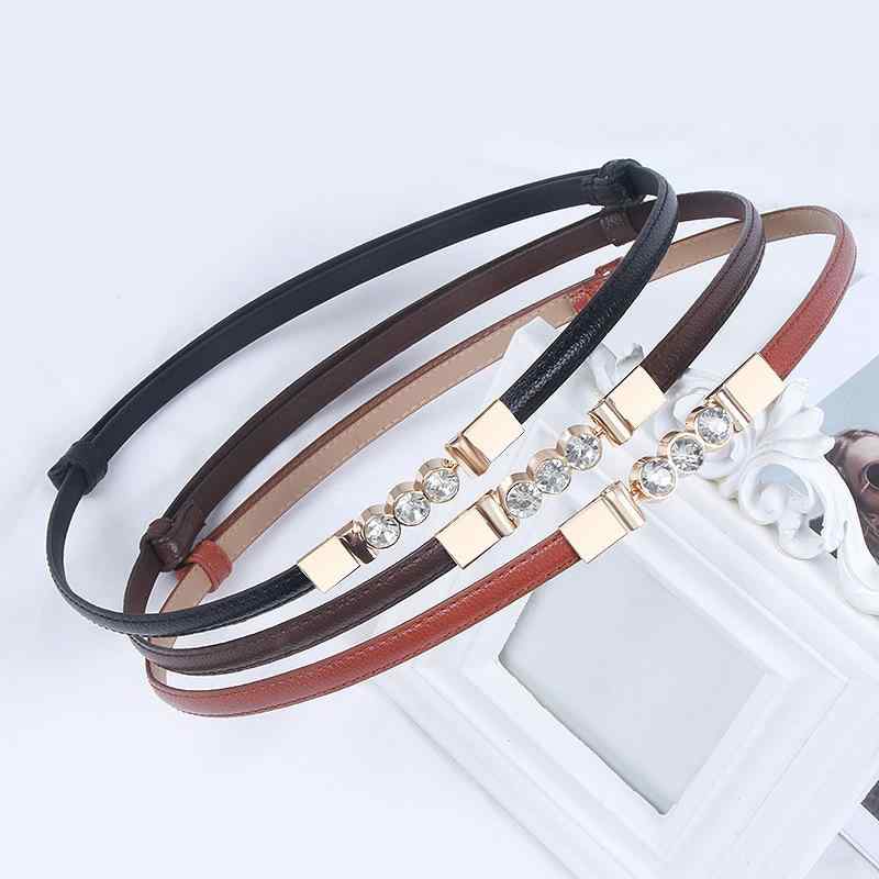 細ベルト レディース 韓国風 トレンド ラインストーン 切り替え 合金バックル 調節可能 華奢 PUレザー ..