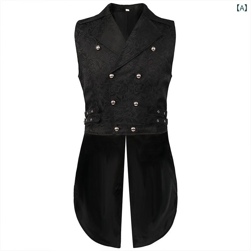 ベスト メンズ 中世風 ゴシック レトロ クラシック ジレ ロング丈 フォーマル ハロウィン コスチューム 仮装 舞台衣装 ジャガード織り ポリエステル ブラック 黒